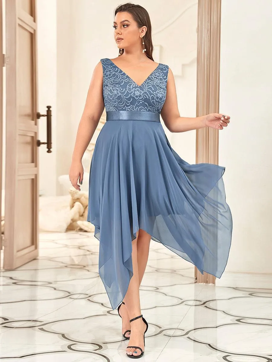 Robe demoiselle d'honneur irrégulière dentelle mousseline Col en V pour femme