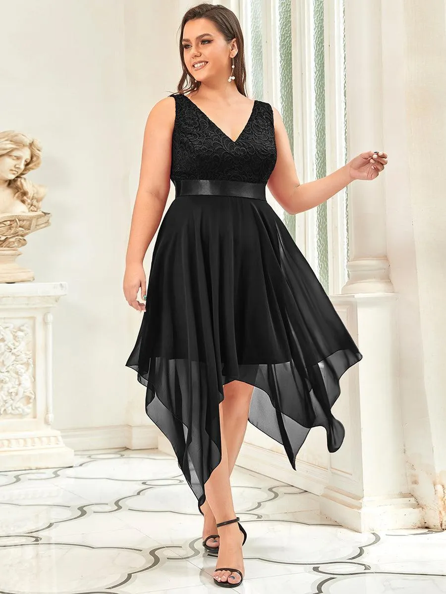Robe demoiselle d'honneur irrégulière dentelle mousseline Col en V pour femme