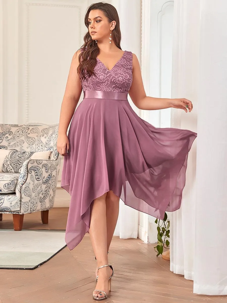 Robe demoiselle d'honneur irrégulière dentelle mousseline Col en V pour femme