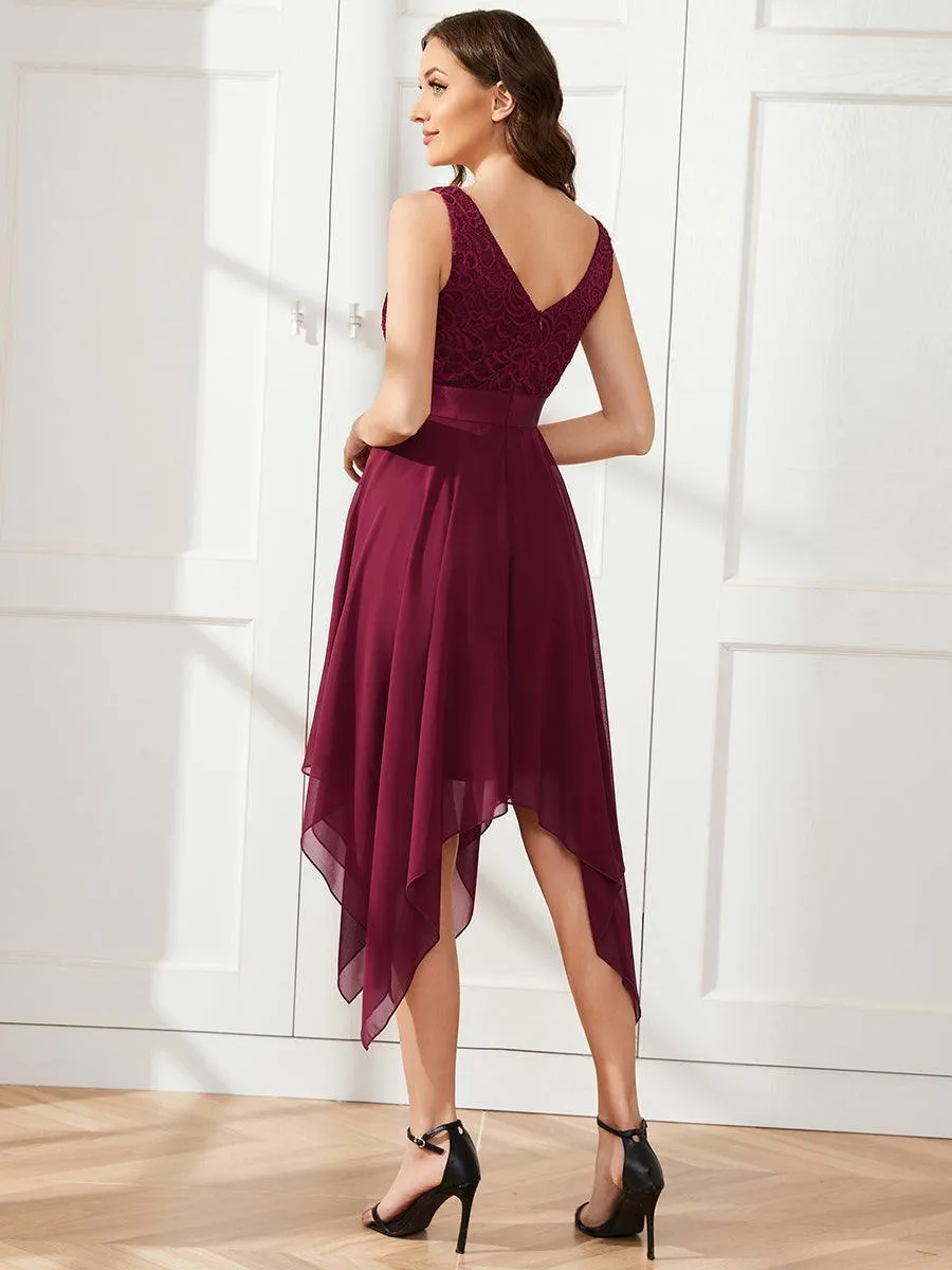 Robe demoiselle d'honneur irrégulière dentelle mousseline Col en V pour femme
