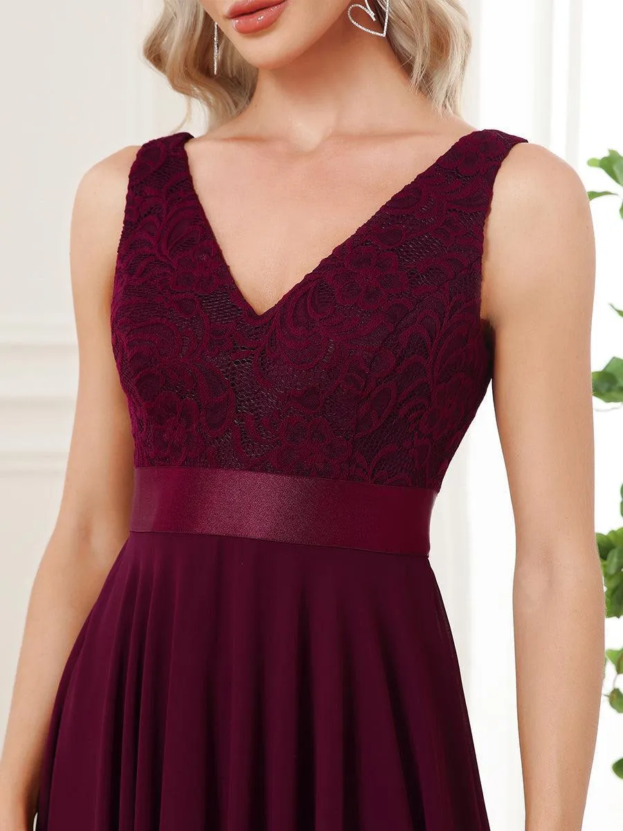Robe demoiselle d'honneur irrégulière dentelle mousseline Col en V pour femme