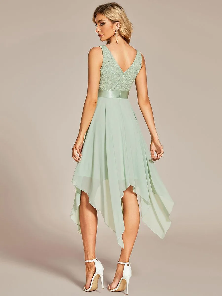Robe demoiselle d'honneur irrégulière dentelle mousseline Col en V pour femme