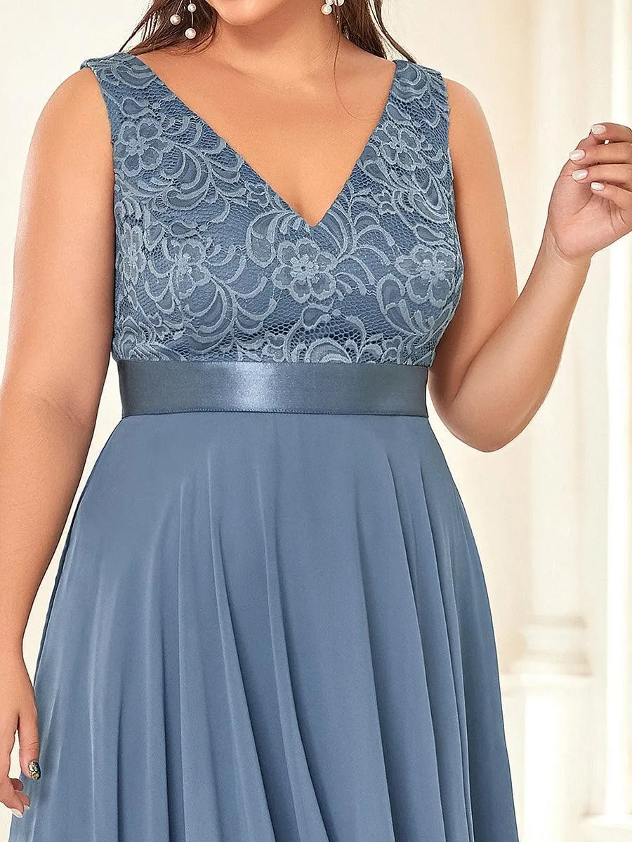 Robe demoiselle d'honneur irrégulière dentelle mousseline Col en V pour femme