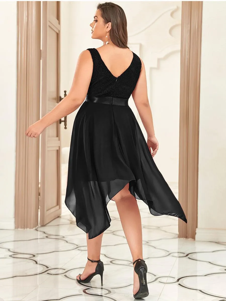 Robe demoiselle d'honneur irrégulière dentelle mousseline Col en V pour femme