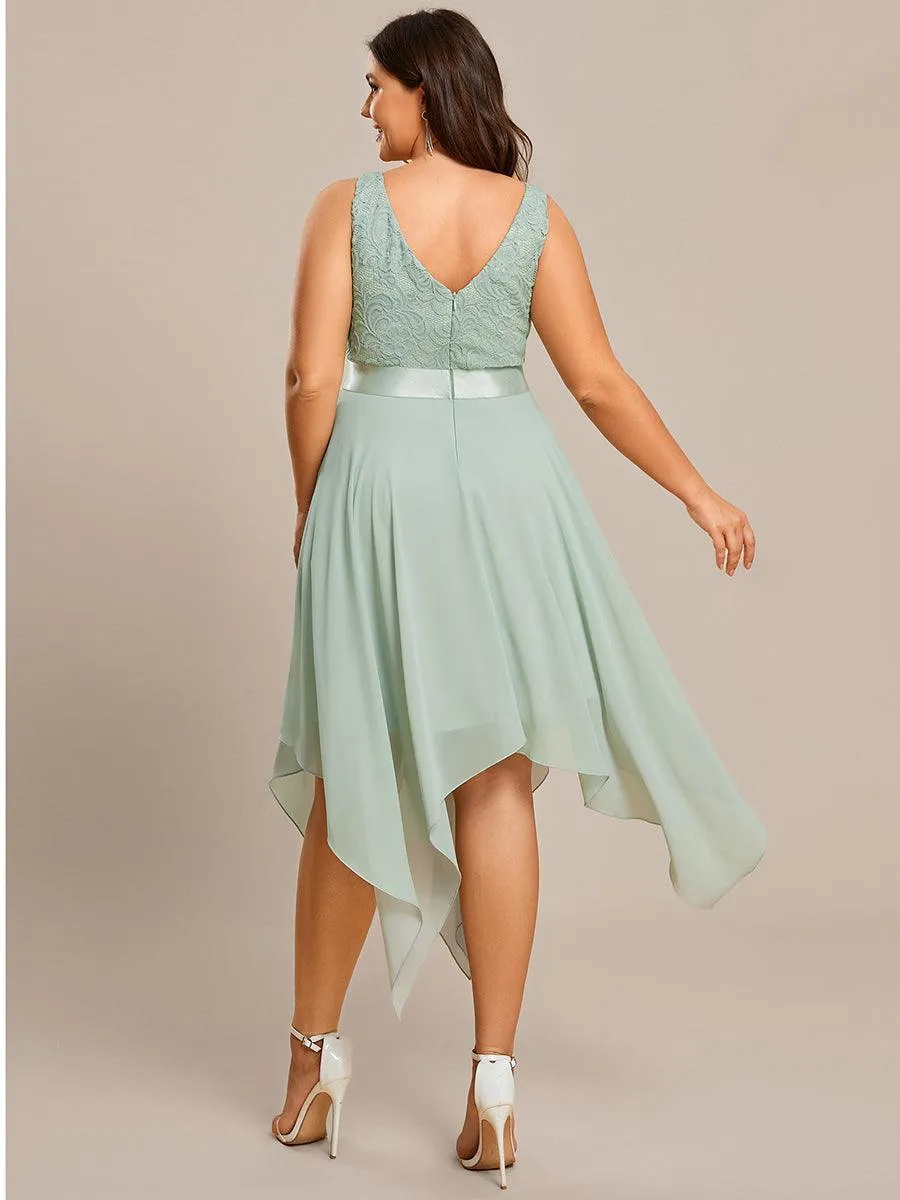 Robe demoiselle d'honneur irrégulière dentelle mousseline Col en V pour femme