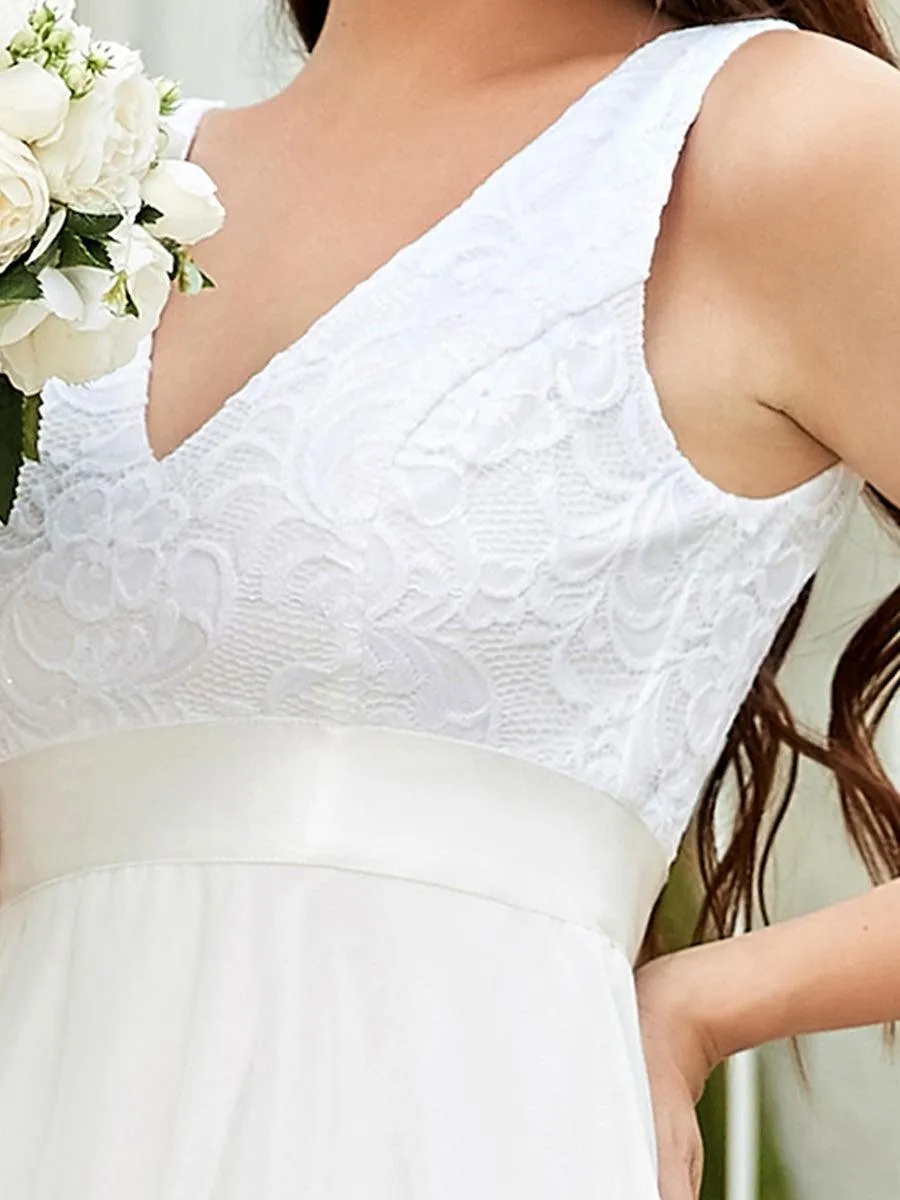 Robe demoiselle d'honneur irrégulière dentelle mousseline Col en V pour femme