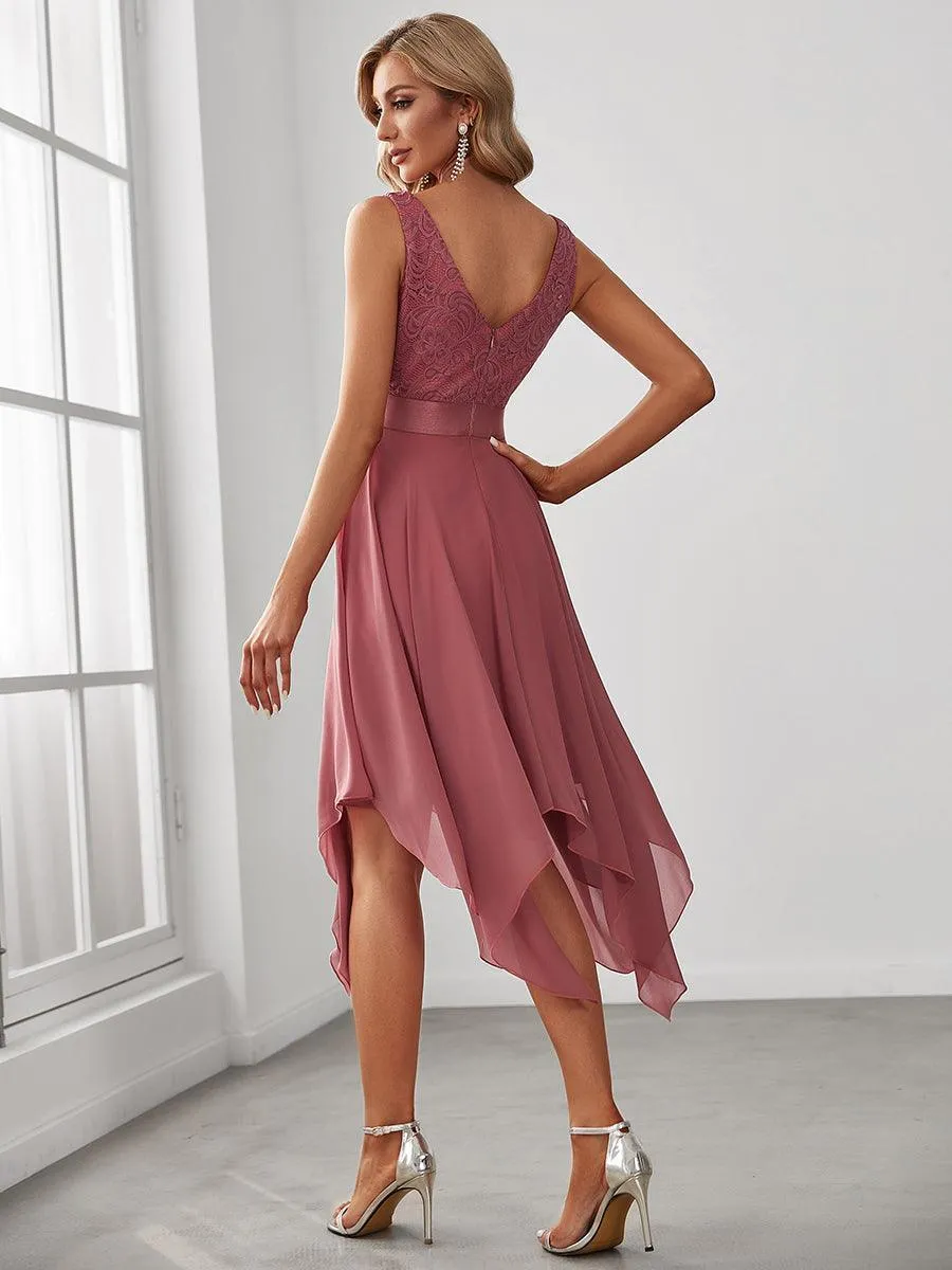 Robe demoiselle d'honneur irrégulière dentelle mousseline Col en V pour femme