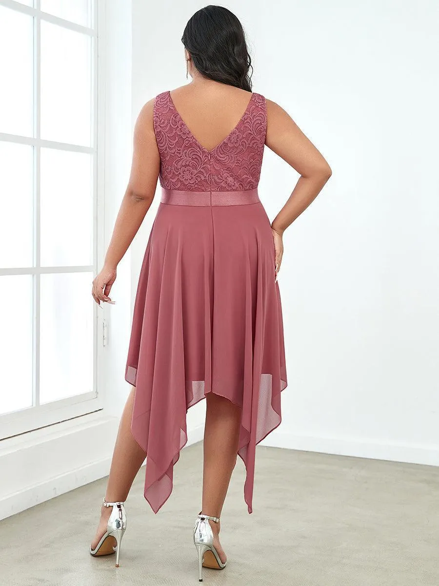 Robe demoiselle d'honneur irrégulière dentelle mousseline Col en V pour femme