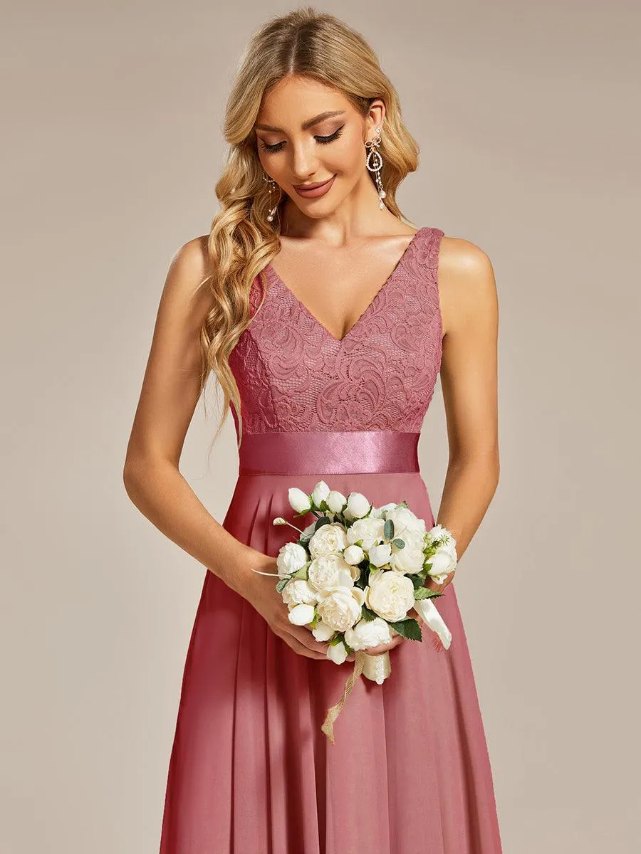 Robe demoiselle d'honneur irrégulière dentelle mousseline Col en V pour femme