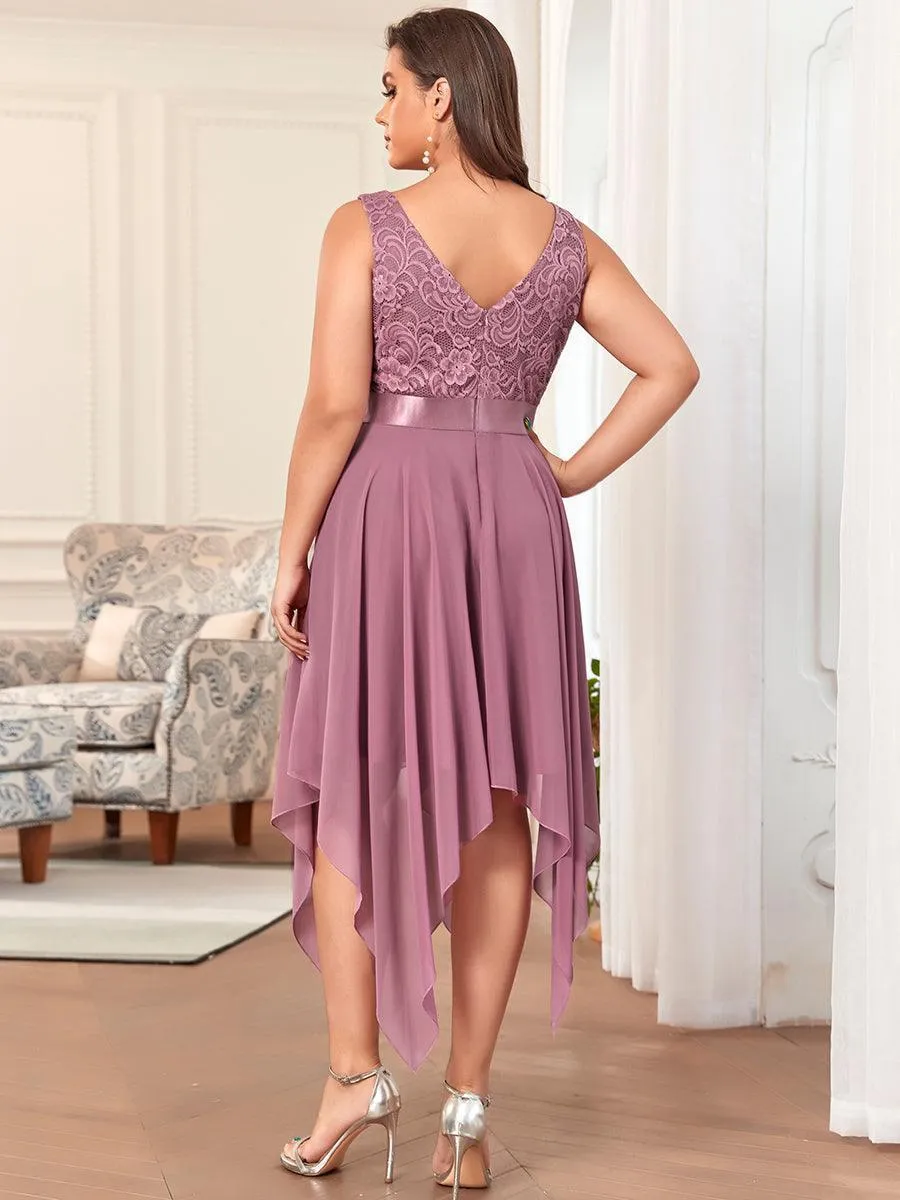 Robe demoiselle d'honneur irrégulière dentelle mousseline Col en V pour femme