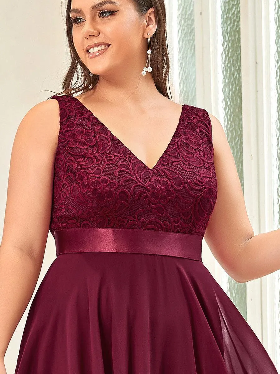 Robe demoiselle d'honneur irrégulière dentelle mousseline Col en V pour femme