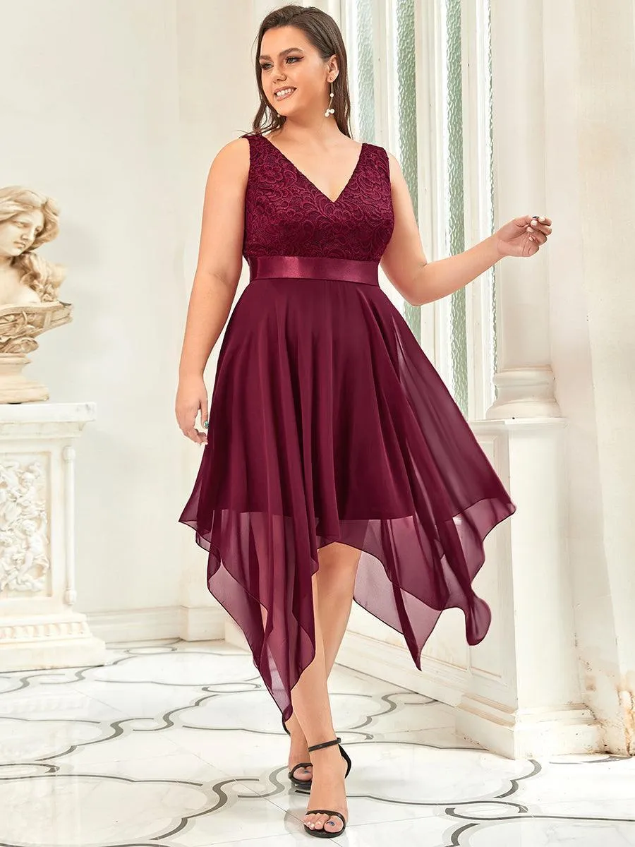 Robe demoiselle d'honneur irrégulière dentelle mousseline Col en V pour femme