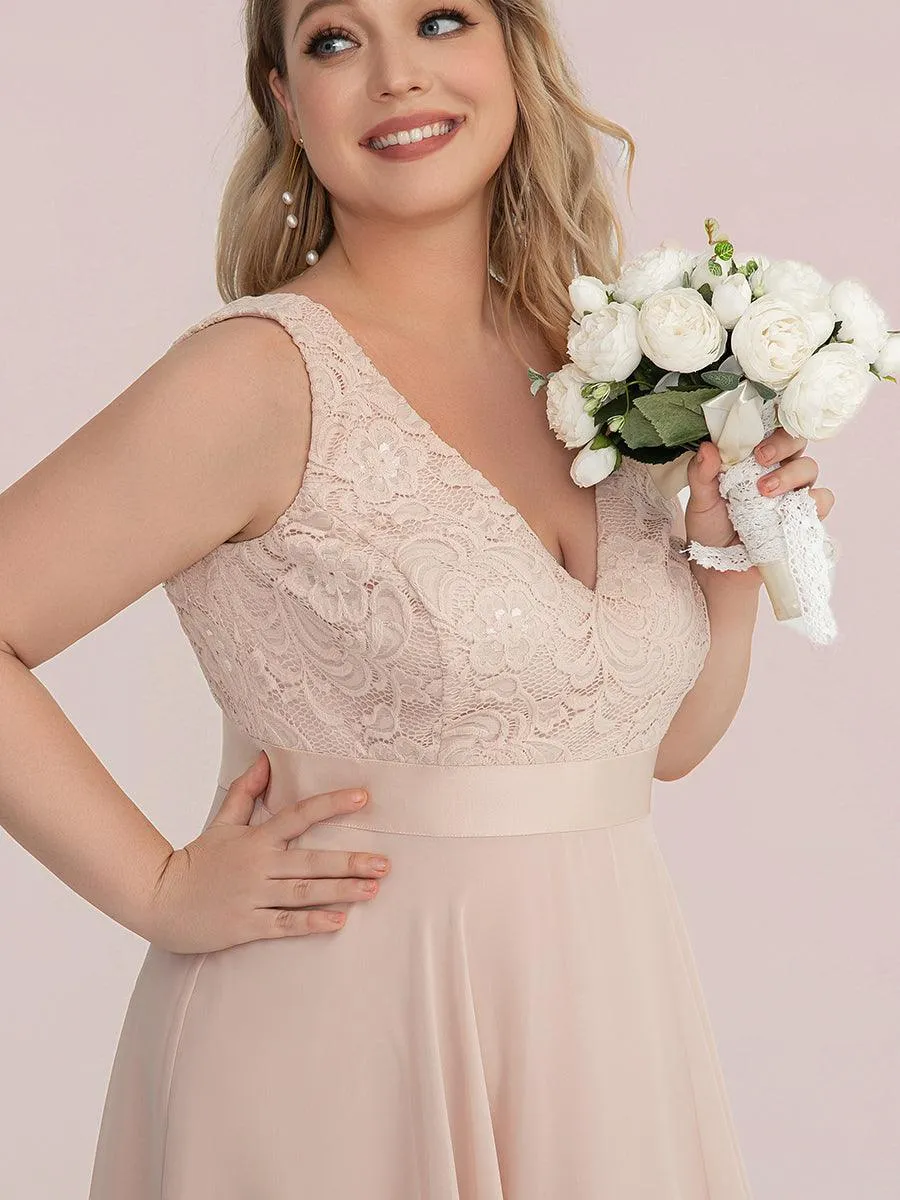 Robe demoiselle d'honneur irrégulière dentelle mousseline Col en V pour femme