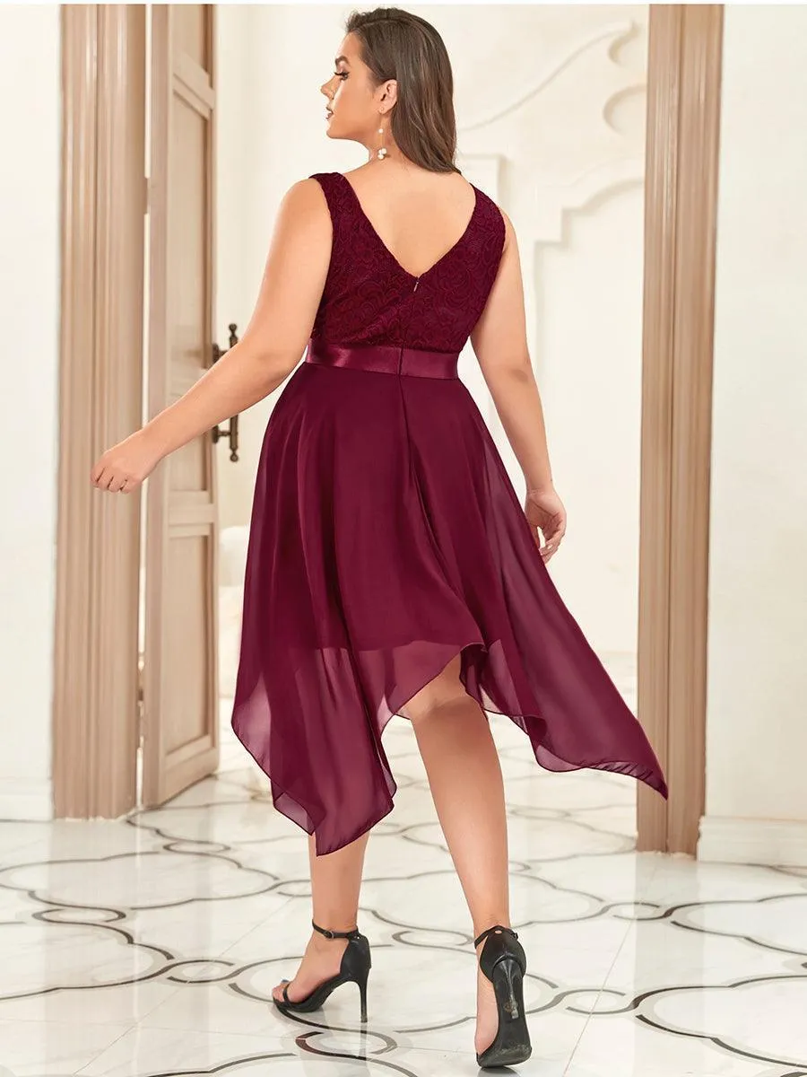Robe demoiselle d'honneur irrégulière dentelle mousseline Col en V pour femme