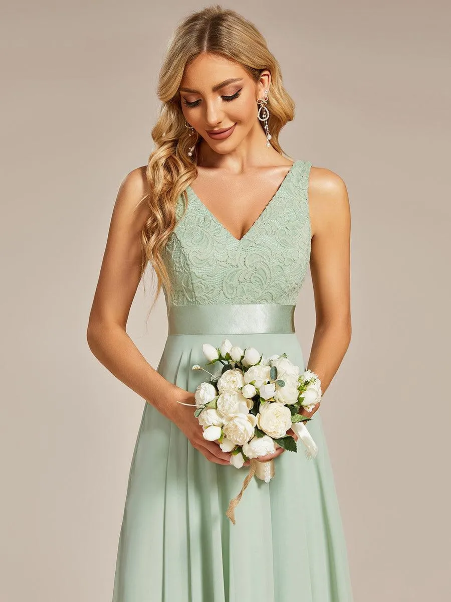 Robe demoiselle d'honneur irrégulière dentelle mousseline Col en V pour femme