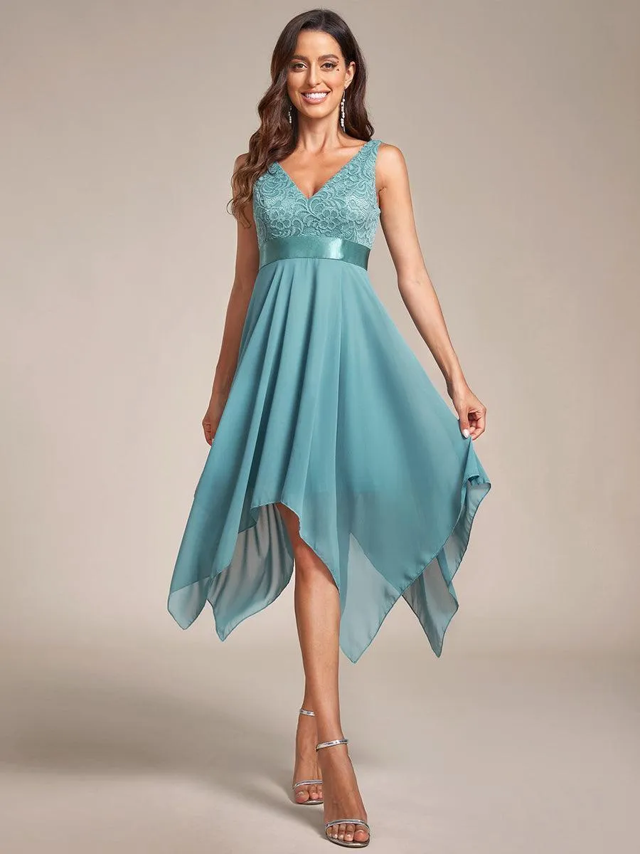 Robe demoiselle d'honneur irrégulière dentelle mousseline Col en V pour femme