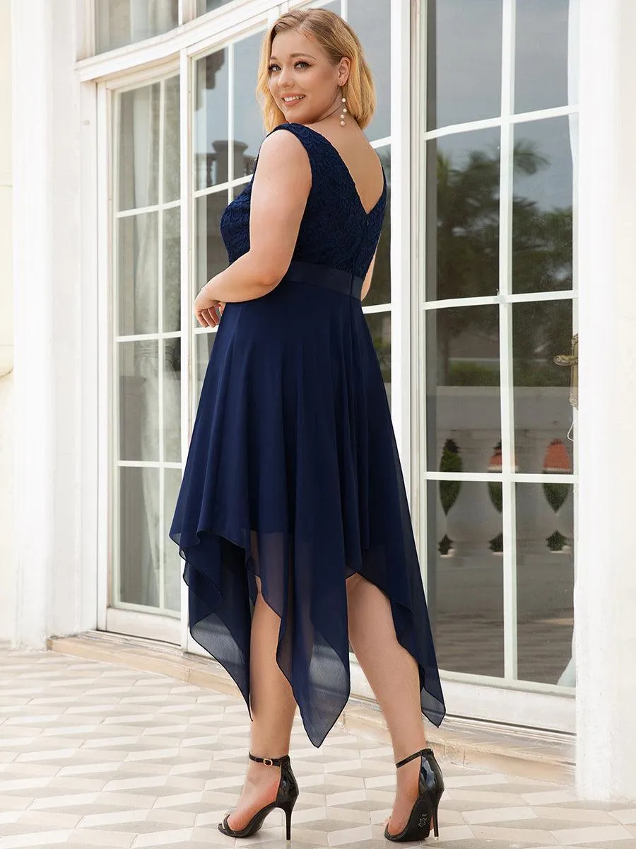 Robe demoiselle d'honneur irrégulière dentelle mousseline Col en V pour femme