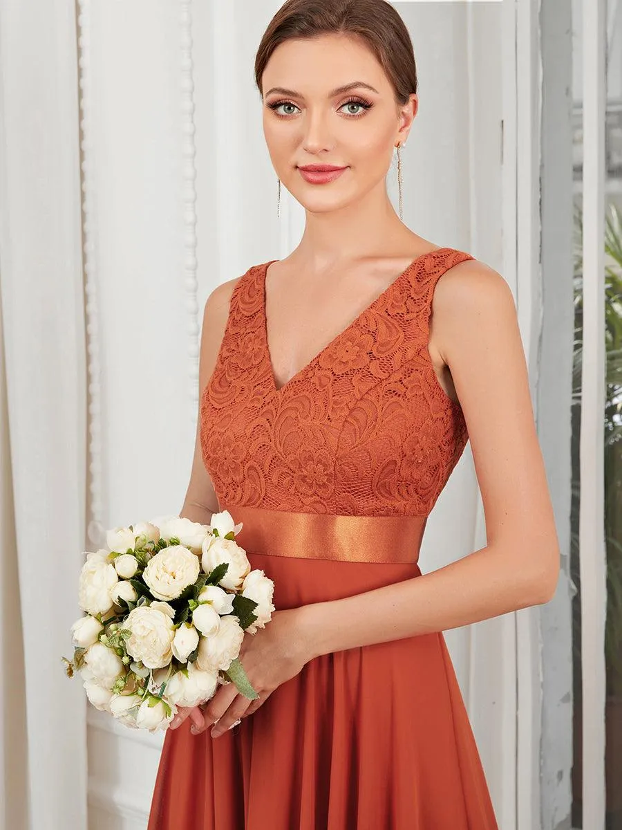 Robe demoiselle d'honneur irrégulière dentelle mousseline Col en V pour femme
