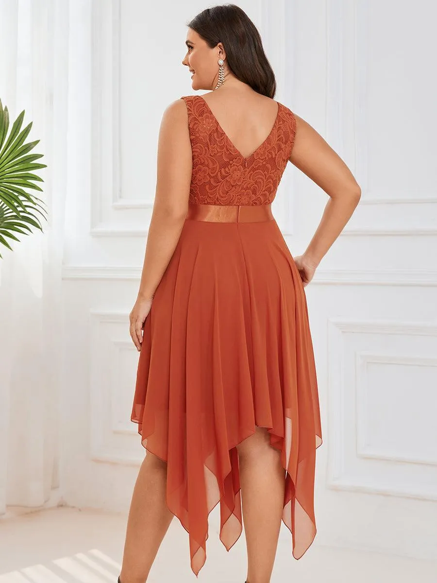 Robe demoiselle d'honneur irrégulière dentelle mousseline Col en V pour femme