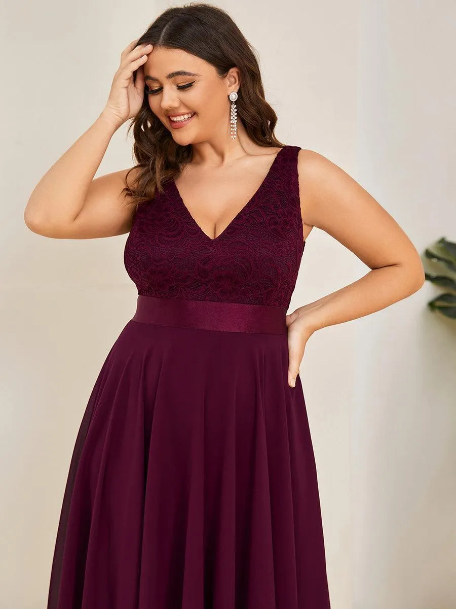 Robe demoiselle d'honneur irrégulière dentelle mousseline Col en V pour femme