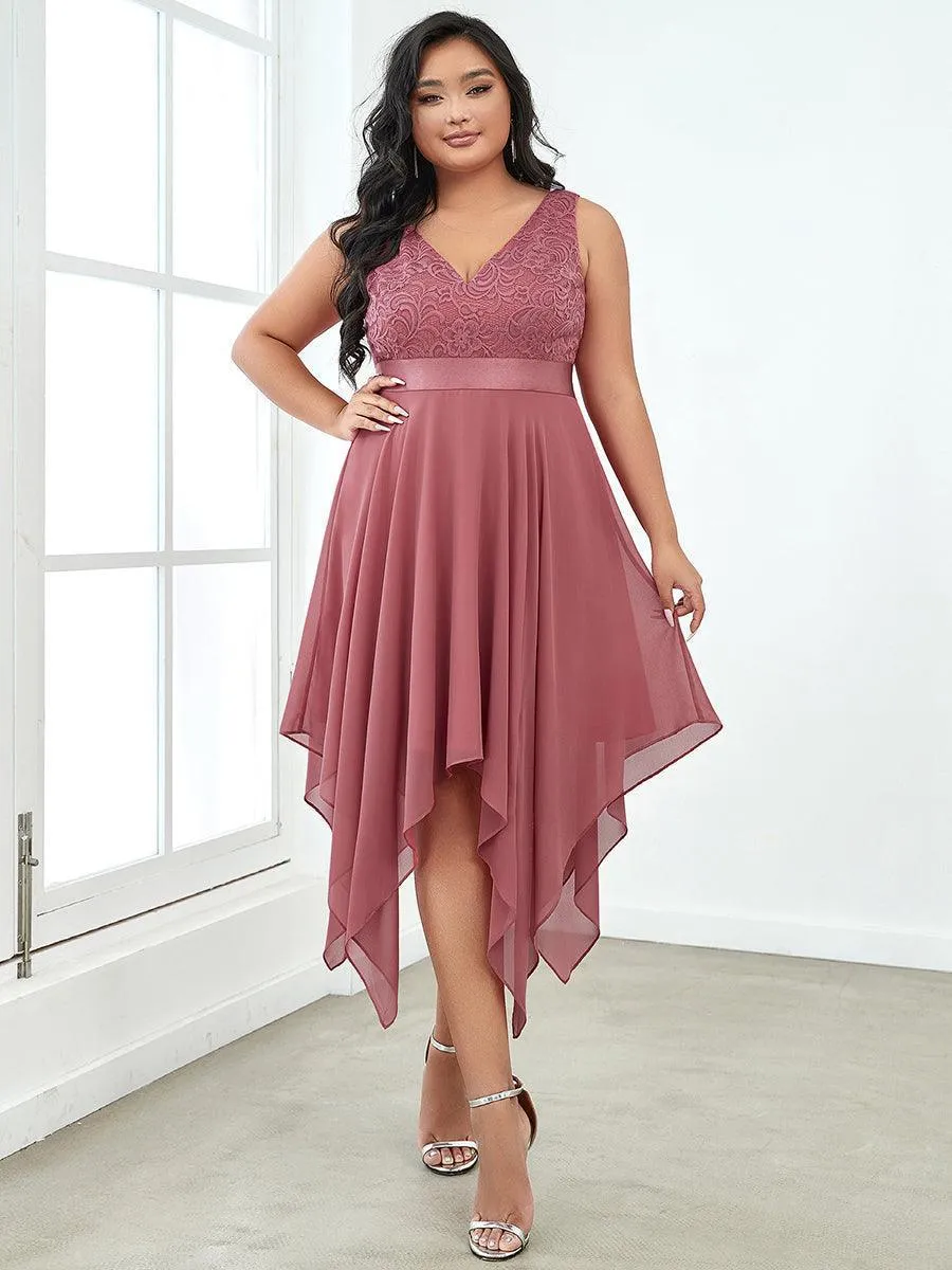 Robe demoiselle d'honneur irrégulière dentelle mousseline Col en V pour femme