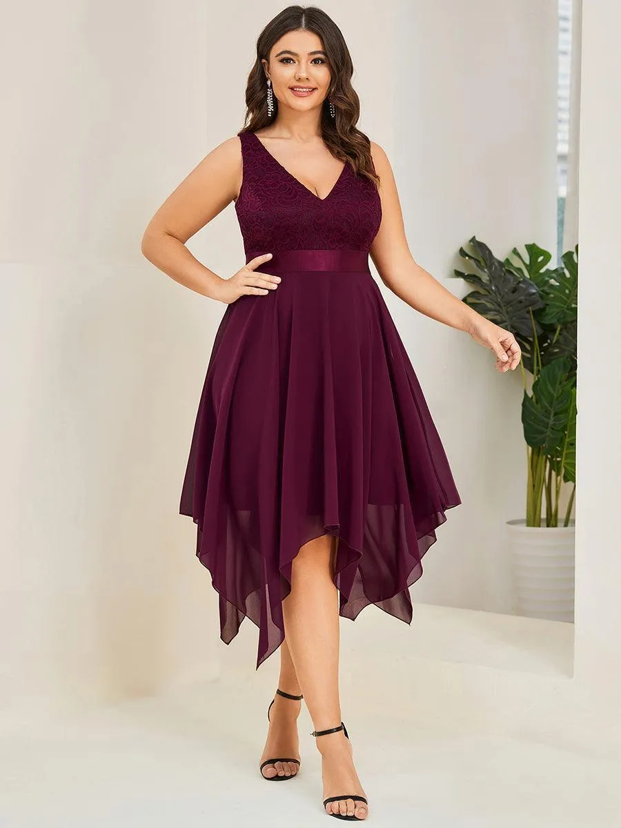 Robe demoiselle d'honneur irrégulière dentelle mousseline Col en V pour femme