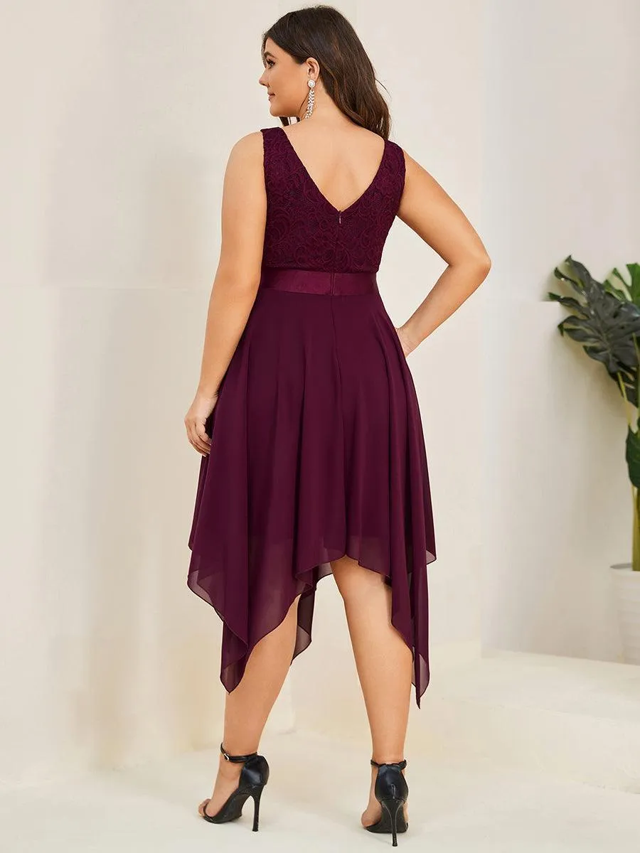 Robe demoiselle d'honneur irrégulière dentelle mousseline Col en V pour femme