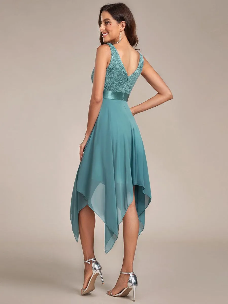 Robe demoiselle d'honneur irrégulière dentelle mousseline Col en V pour femme