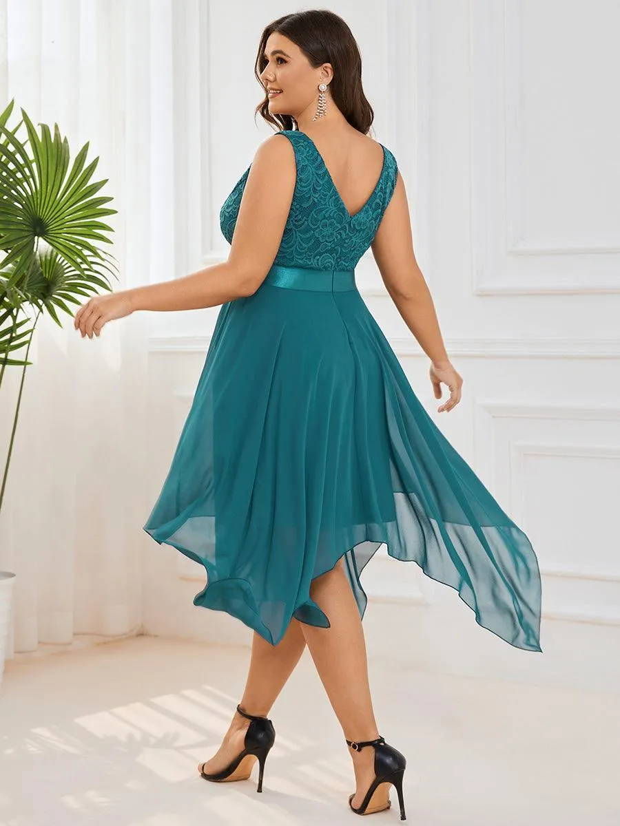 Robe demoiselle d'honneur irrégulière dentelle mousseline Col en V pour femme