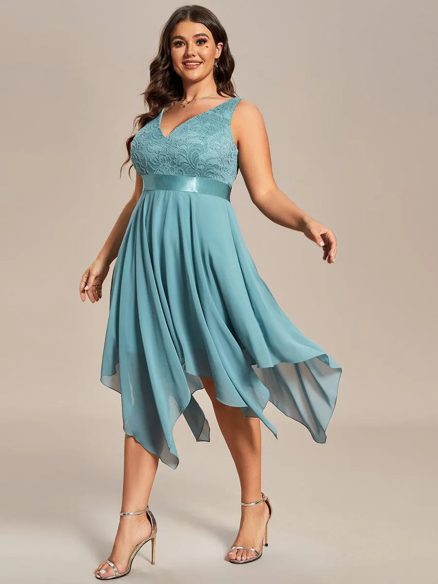 Robe demoiselle d'honneur irrégulière dentelle mousseline Col en V pour femme
