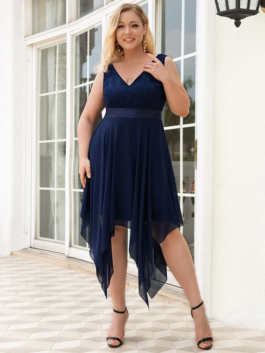 Robe demoiselle d'honneur irrégulière dentelle mousseline Col en V pour femme