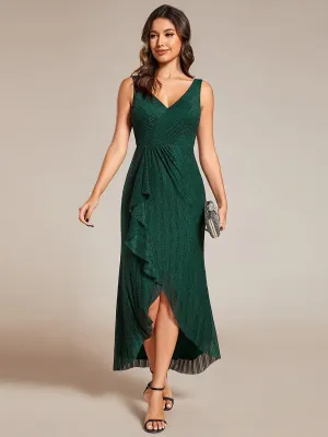 Robe d'invité de mariage sans manches en queue de poisson avec feuille de lotus(Vente finale)