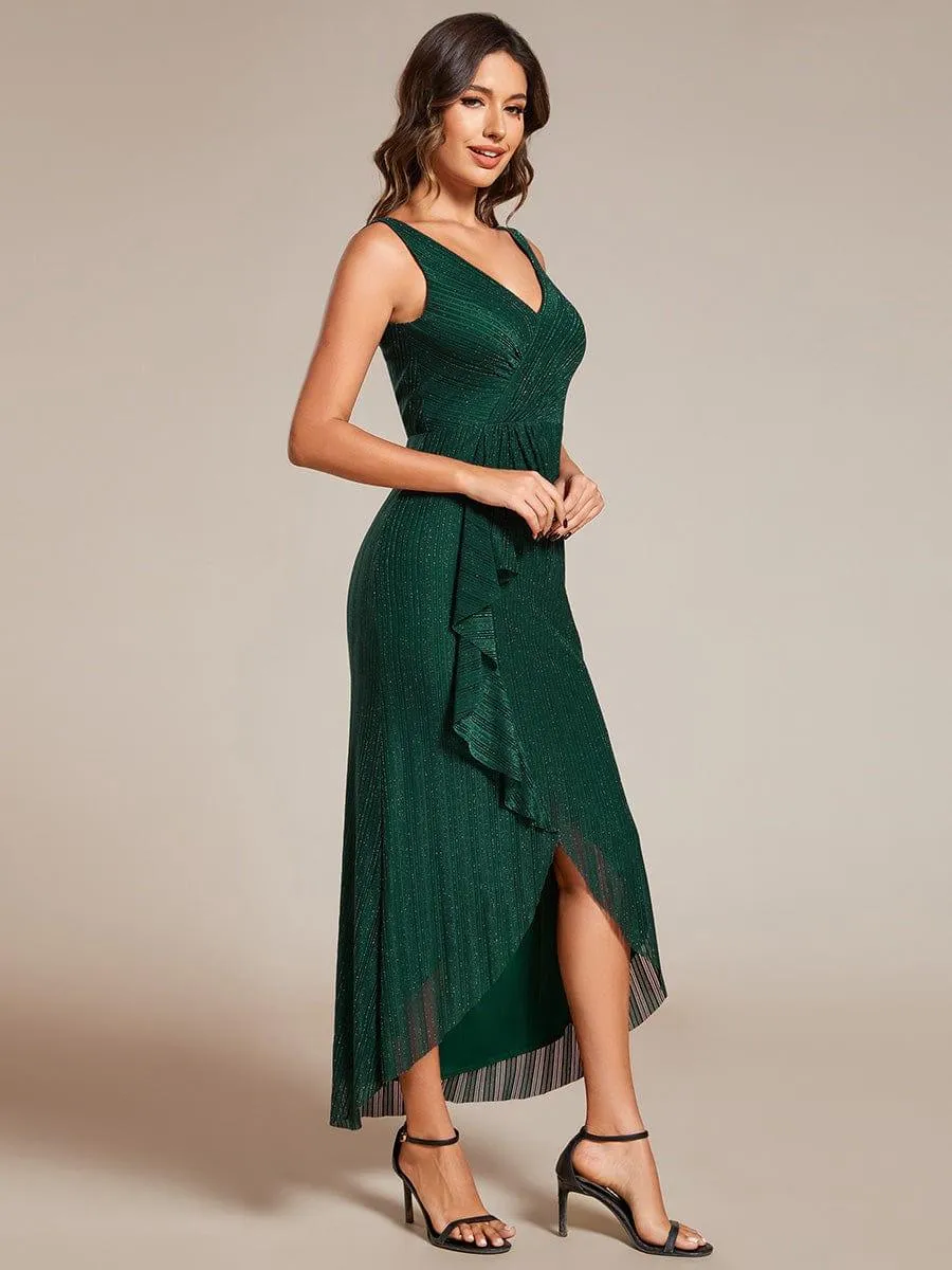 Robe d'invité de mariage sans manches en queue de poisson avec feuille de lotus(Vente finale)