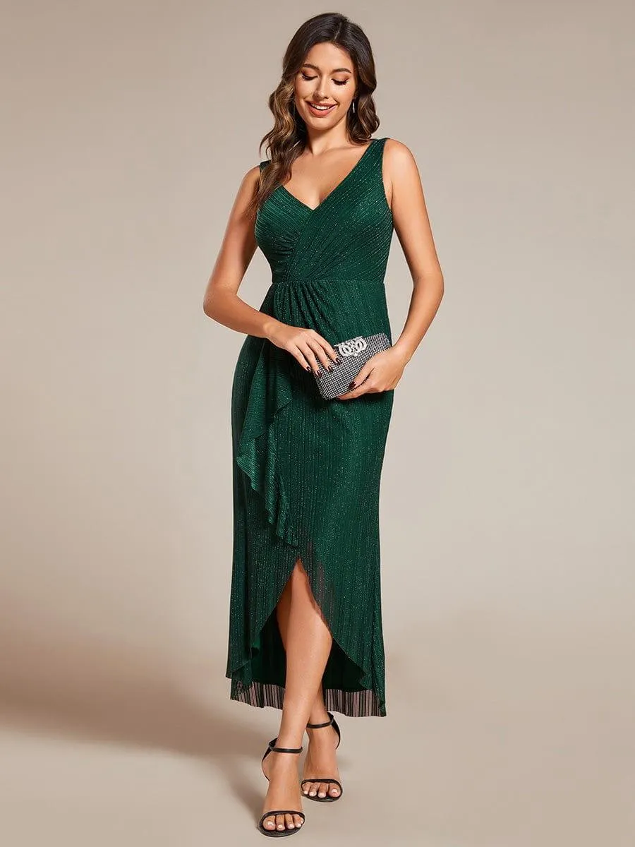 Robe d'invité de mariage sans manches en queue de poisson avec feuille de lotus(Vente finale)