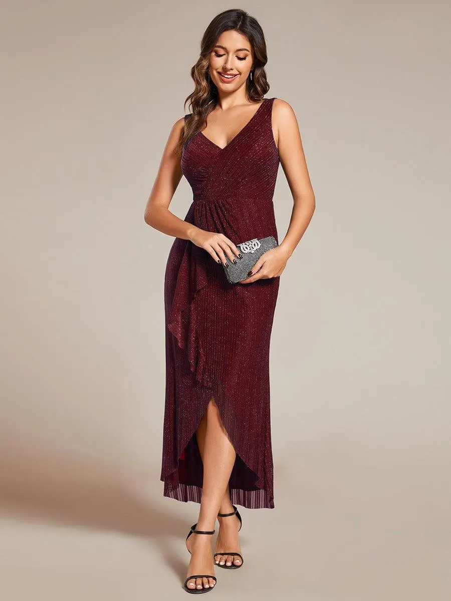 Robe d'invité de mariage sans manches en queue de poisson avec feuille de lotus(Vente finale)
