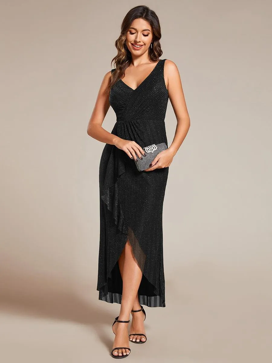 Robe d'invité de mariage sans manches en queue de poisson avec feuille de lotus(Vente finale)