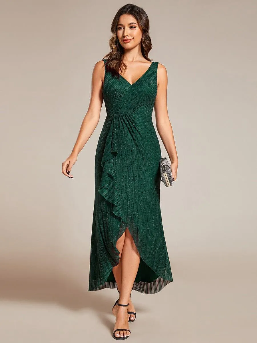 Robe d'invité de mariage sans manches en queue de poisson avec feuille de lotus(Vente finale)