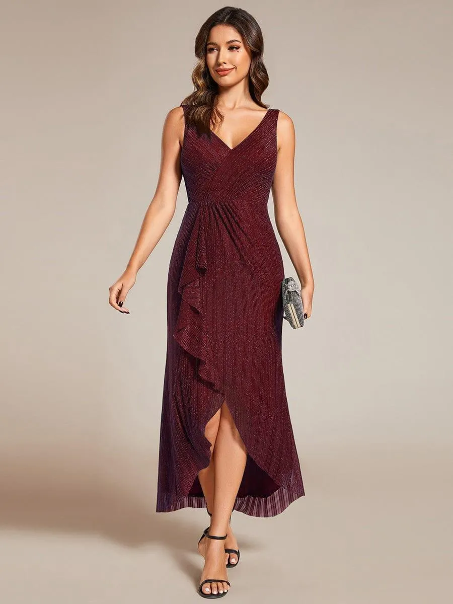 Robe d'invité de mariage sans manches en queue de poisson avec feuille de lotus(Vente finale)