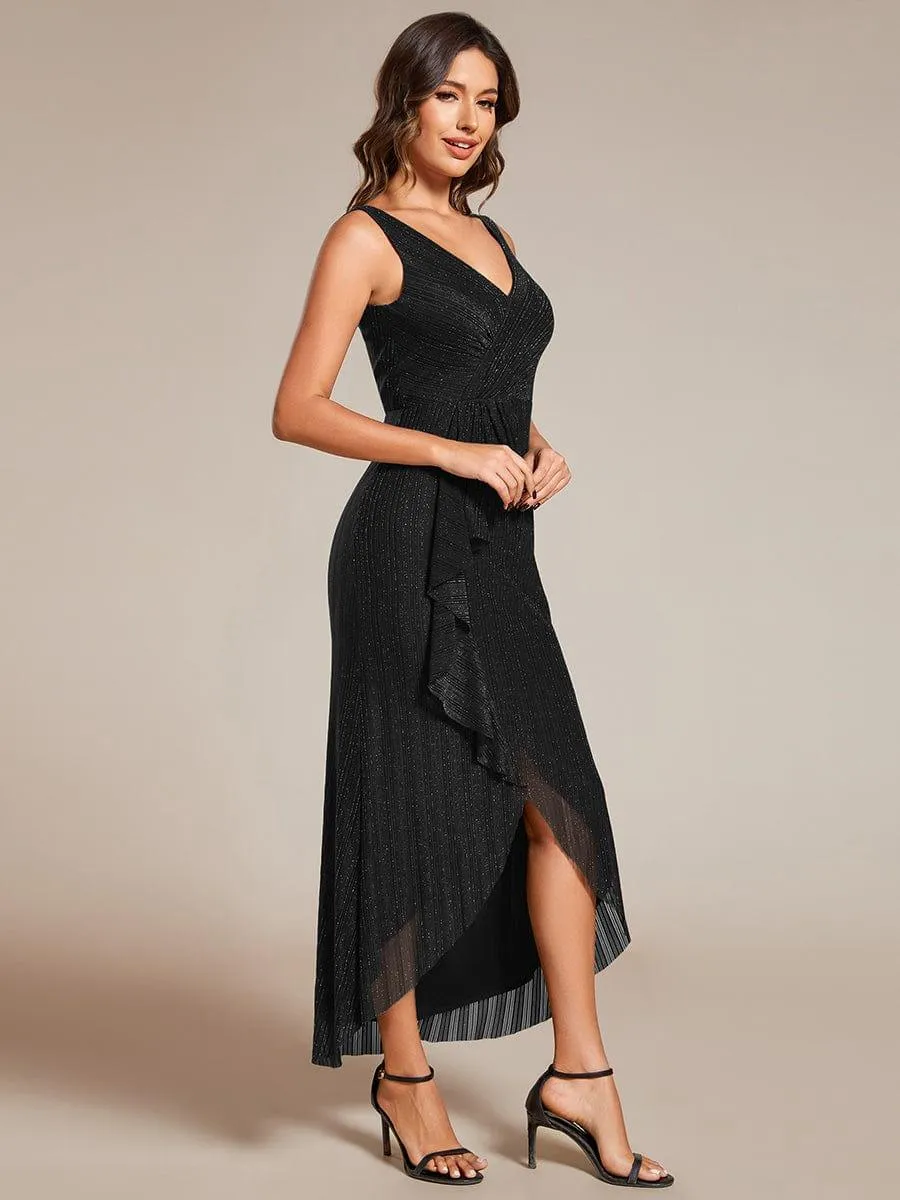 Robe d'invité de mariage sans manches en queue de poisson avec feuille de lotus(Vente finale)