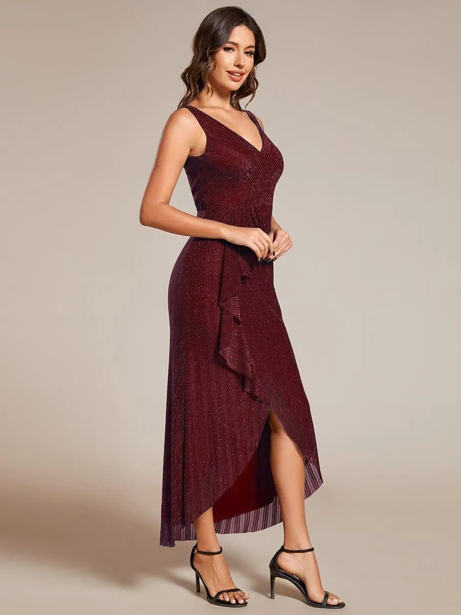 Robe d'invité de mariage sans manches en queue de poisson avec feuille de lotus(Vente finale)