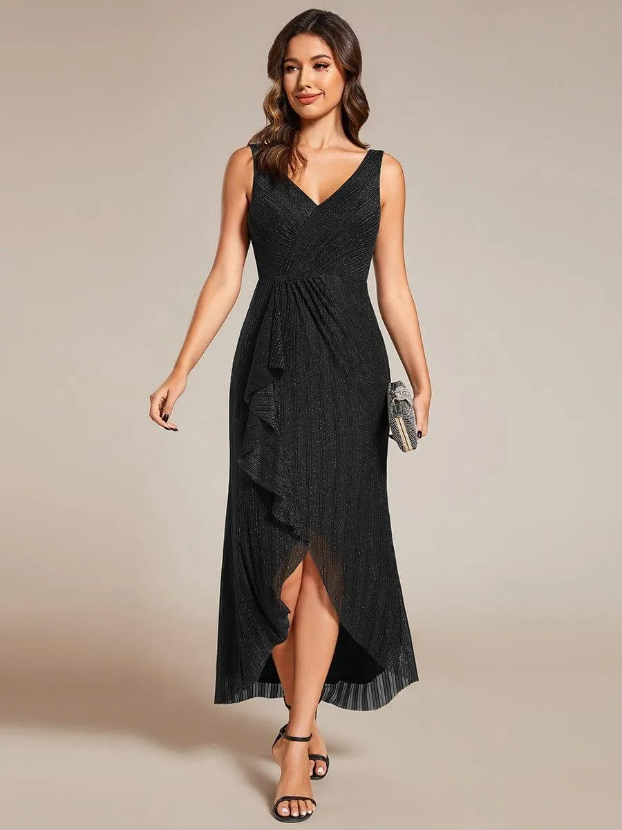 Robe d'invité de mariage sans manches en queue de poisson avec feuille de lotus(Vente finale)