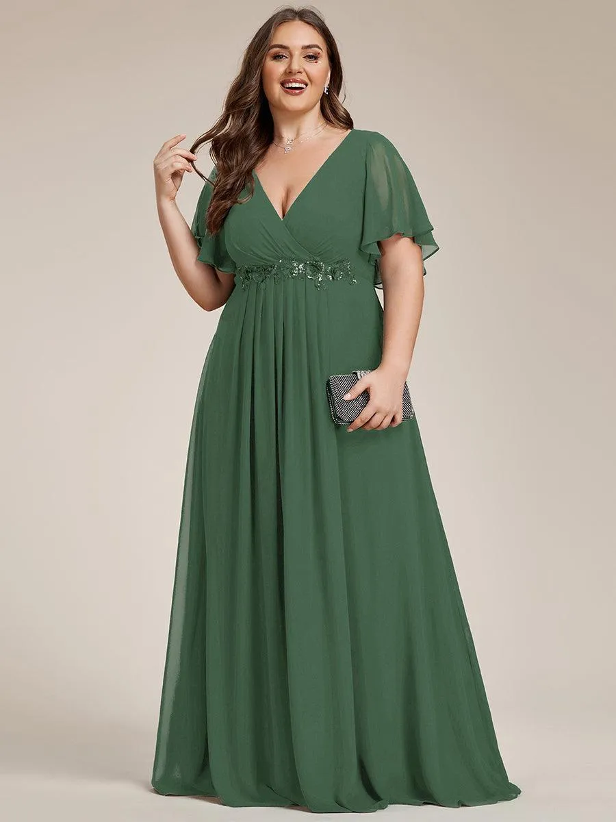 Robe longue élégante en mousseline de soie pour mère de la mariée avec manches fluides