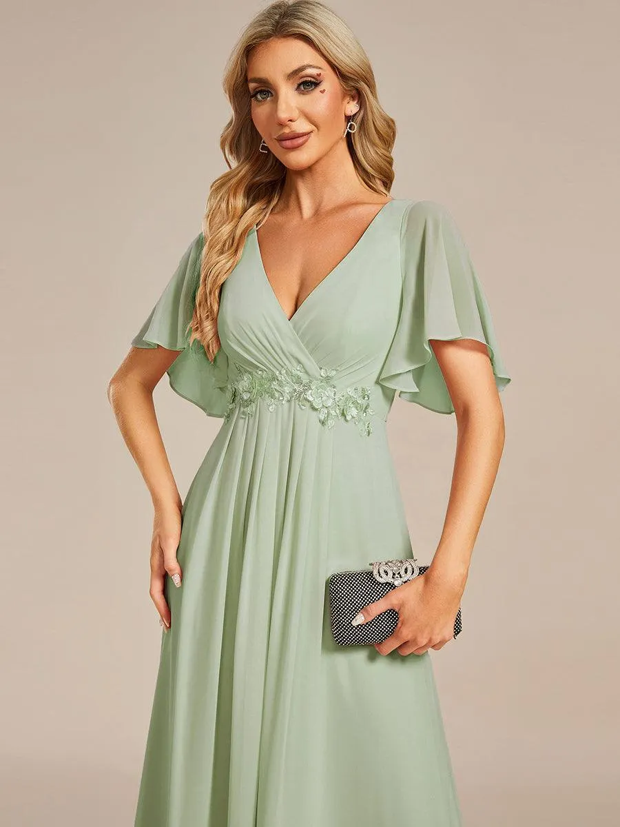 Robe longue élégante en mousseline de soie pour mère de la mariée avec manches fluides