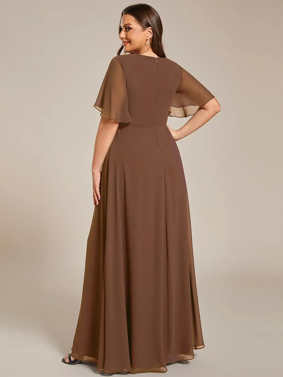 Robe longue élégante en mousseline de soie pour mère de la mariée avec manches fluides
