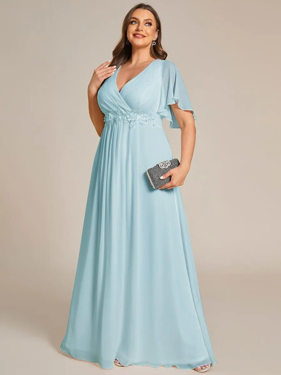 Robe longue élégante en mousseline de soie pour mère de la mariée avec manches fluides