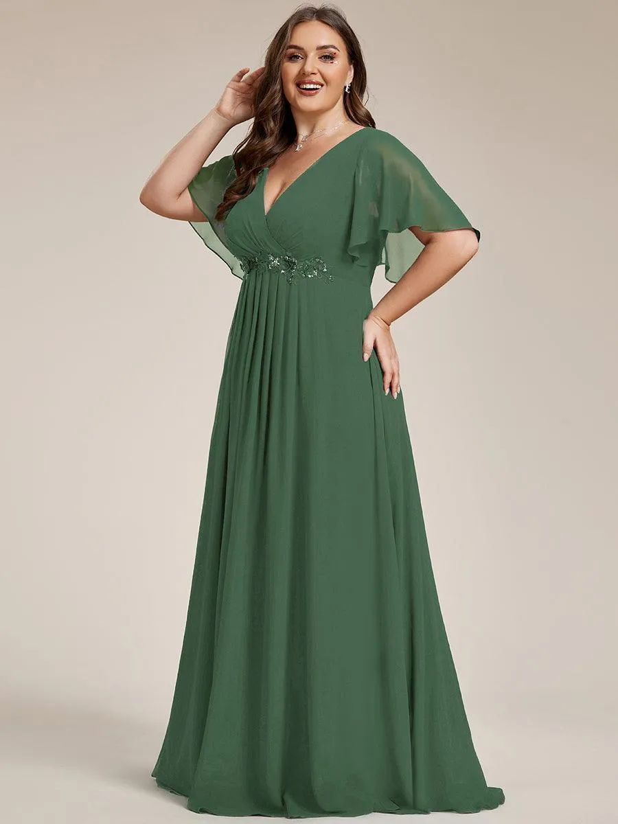 Robe longue élégante en mousseline de soie pour mère de la mariée avec manches fluides