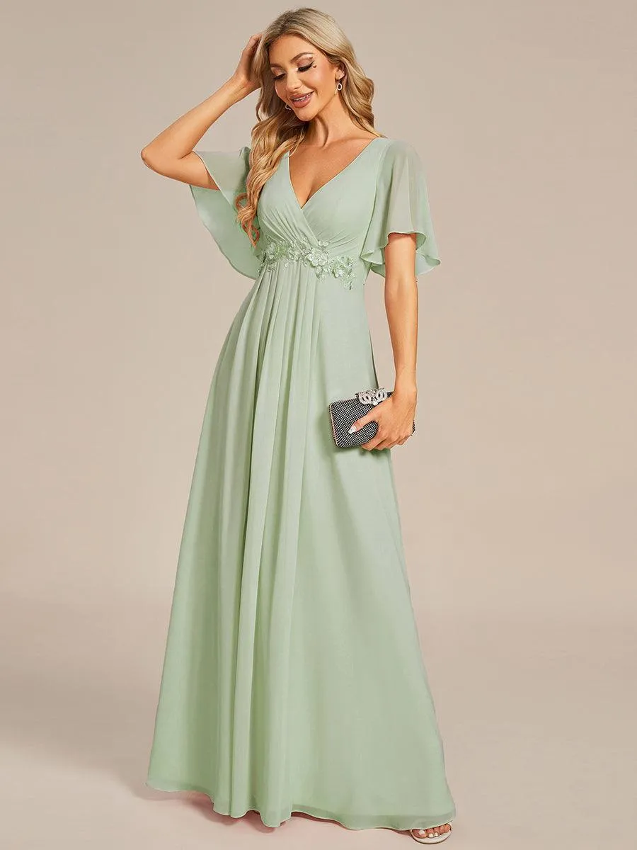 Robe longue élégante en mousseline de soie pour mère de la mariée avec manches fluides
