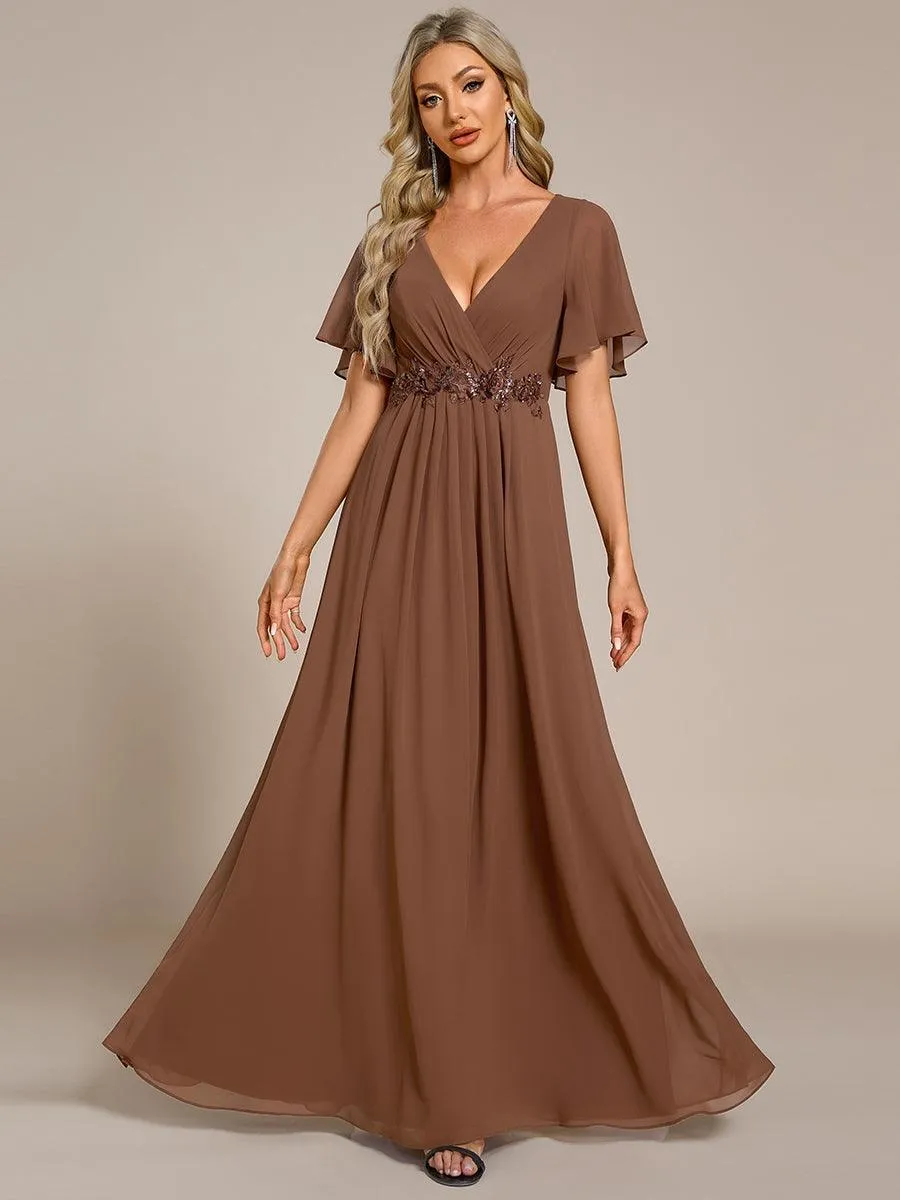 Robe longue élégante en mousseline de soie pour mère de la mariée avec manches fluides
