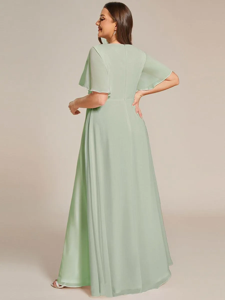 Robe longue élégante en mousseline de soie pour mère de la mariée avec manches fluides