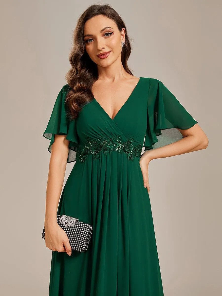 Robe longue élégante en mousseline de soie pour mère de la mariée avec manches fluides